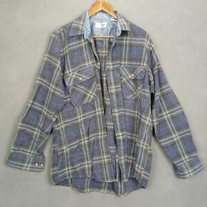 Vintage Sears Roebuck Shirt Mens LT Blue Plaid Flannel Acrylic Button Up Winter